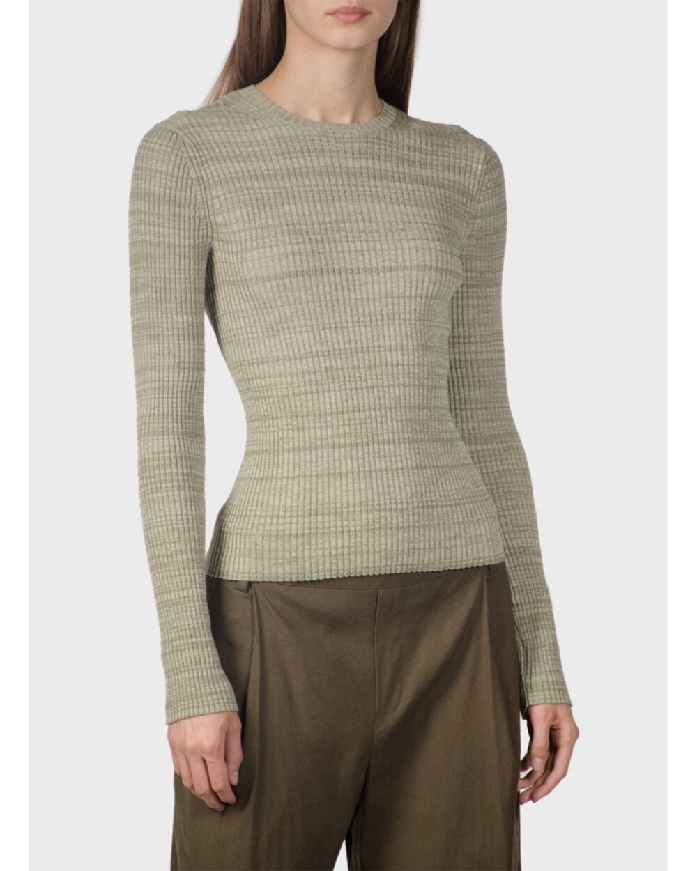 VINCE Ribbed Wool Cotton Crewneck Sweater Medium Sage Green Fitted Quiet Luxury